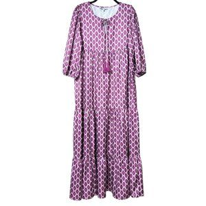 Cezele Star Diamond Print Three Quarter Puff Sleeve Maxi Dress Size Small